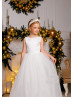 Ivory Satin Glitter Tulle Flower Girl Dress With Double Bow